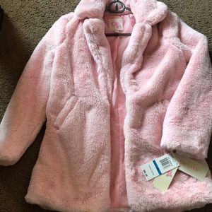 Girls Pink Faux Fur Coat